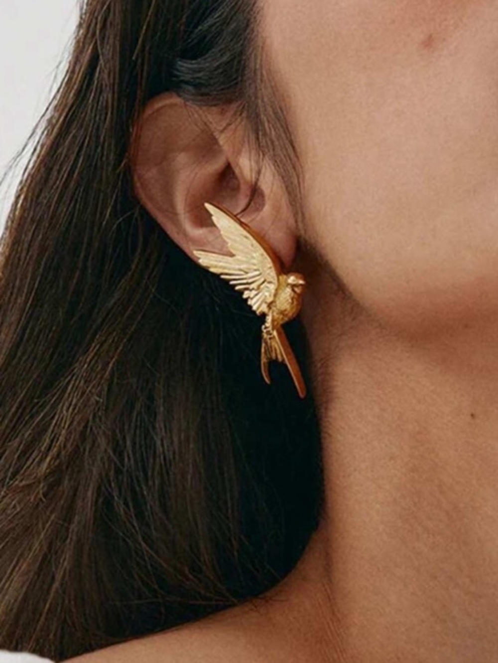 Textured Gold Dove Bird Drop Earrings